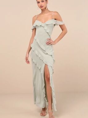 NWT Lulus Elara Light Sage Ruffled Maxi Dress